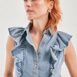 ZARA Blue Ruffled Denim Top MEDIUM NEW Photo 1