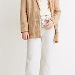 Madewell  Women’s Linen Dorset Gingham Two-Button Blazer White Tan Size Large Photo 0