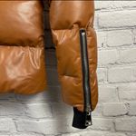 SAM. Isabel Vegan Down Puffer Jacket Faux Leather Stowaway Hood Saddle Brown S Photo 6