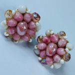 Vintage Western Germany Beaded Cluster Clip on Earrings Pink Shades White Luster Photo 13