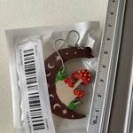 Moon‎ & mushrooms wooden drop dangle earrings Brown Photo 5
