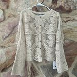 Commense Hollow Button Plisse Cardigan size large Tan Photo 2