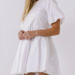 English Factory  White Baby doll Mini Puff Sleeve White Dress(Size Large) Photo 0
