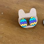 New Easter Egg Colorful Wood Stud Earrings Blue Yellow Purple Photo 1