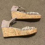 Toms Platform Wedge Tan Stucco Satin Woven Open Toe Sandals Womens Size 7 Photo 1