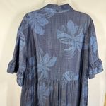 Chico’s BRUSHED PETALS CHAMBRAY BLUE MIDI SHIRT DRESS v neck collared ruffle sle Size XL Photo 8