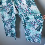 Cynthia Rowley 100% Linen Floral Wide Leg Pants White Teal Beach Vacation Size S Photo 4