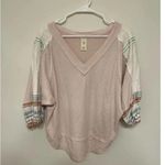 Free People Embroidered Bubble Sleeve Thermal Top V Neck Small Ballet Pink Small Photo 0