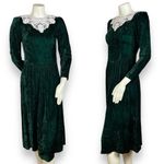 Vintage Crushed Velvet Dress Green Lace Collar Lanz Long Sleeve Christmas Party Size XS Photo 1