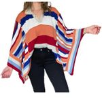 Mersea Womens Lagenlook Multi Chak Chel Polo Oversized Striped Poncho Sweater OS Orange Size undefined Photo 1