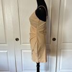 CREAM NUDE ASYMMETRICAL BODYCON WRAP FRONT CAMI DRESS Photo 2