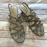 Lands' End Womens Sandals Size 11 11B Canvas Georgina Low Wedge Gold Animal Photo 4