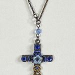 Belladonna Cross Necklace VTG Signed Collar Blue Crystal Rhinestone Enamel Rare Photo 0