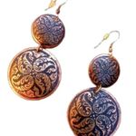 Vintage bronze etched boho earrings bohemian global shabby chic French hook folk Brown Photo 0