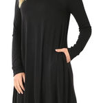 Zenana Outfitters Jersey Flared Swing with Pockets Dress in Black, Size 2X​ Photo 0