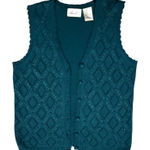 Vintage Kathy Lee Teal Green Cotton Blend Knit Sleeveless Cardigan Vest 16W Photo 0