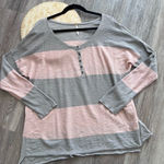 Free People  beach linen pink & gray striped‎ oversized Henley top women’s size S Photo 0
