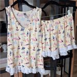 PJ Couture Pajamas set shorts tank top ruffle beach print butter lace crochet White Photo 1