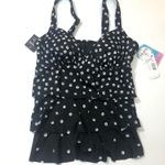 Swim Solutions black polka dot Tiered Tankini Top Size 8 Photo 5
