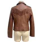 Coffee Shop Junior's Brown Faux Leather Fringe Moto Jacket Size L Photo 6