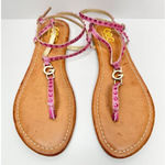 GBG Los Angeles T Strap Sandals Size 7.5 Pink Gold Logo Ankle Strap Pink Photo 0