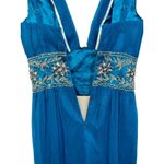 NWT Mandalay Turquoise Blue Silk Beaded Sequin Midi Evening Gown Dress Womens 4 Photo 7