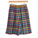 Vintage TanJay Rainbow Checkered Gingham High Rise Pleated Shorts Colorful Plaid Blue Size XS Photo 1