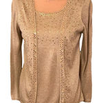 Elementz tan and gold cardigan with attached camisole size small Photo 0