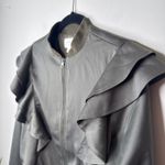 Everly ‎ Satin Shoulder Ruffle Full-Zip Bomber Jacket Army Green Size Small Photo 2