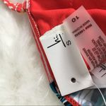 Nicole Miller Bandeau Halter Tie Neck Bikini Top Size 10 Striped Floral Red Blue Photo 6