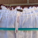 Free People  White Boho Blouse with Maroon Trim and Matching Shorts Size Medium Photo 4