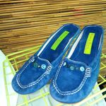 Goffredo Fantini Materia Prima 7.5 37EU Suede Kitten Heeled Mules in Blue Photo 0