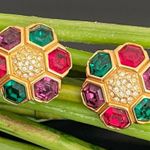 Swavorski Vintage SWAROVSKI Swan Signed Multicolored Crystal Gold-plated  Earrings 17g. Photo 8