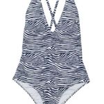 H&M One Piece Swimsuit Dark Blue Zebra Print Cross Back Size 8 Photo 0