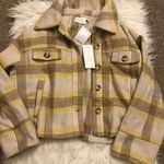 Lush Clothing NWT lush Yellow And Taupe Plaid Coat Photo 4