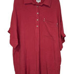 BKE  Women Top Shirt Button Front Collar Pocket Short Sleeve‎ Oversized Red Small Photo 0