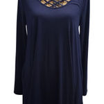 Zenana Outfitters Premium‎ Navy Blue Tunic Dress Long Sleeve Criss Cross Neck L Photo 0