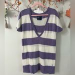 American Eagle  purple and white striped V-neck t-shirt. Photo 1