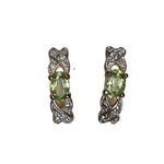 925 Sterling Silver Peridot Pave Diamond Women’s Designer Earrings Huggies Silver Photo 2