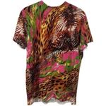 Quacker Factory  Leopard and Floral Print Rhinestone Blouse Artsy Eclectic Fun S Photo 4