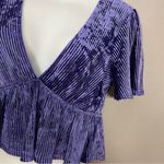 Urban Outfitters  Crop Top Peplum Velour Stretch Velvet Size Large Flutter Sleeve Photo 5