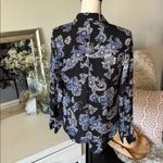 White House | Black Market WHBM black blue paisley Boho western semi sheer button down shirt 8 Photo 6
