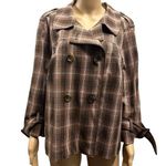 Liz Claiborne  Brown Plaid Double Breasted Cropped Cotton Peacoat Womens XL Photo 0