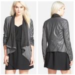 BLANK NYC Private Practice Mixed Media Drape Zip Jacket Grey Medium Faux Leather Photo 1