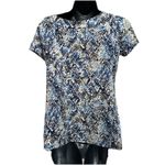 Van Heusen ‎ Blue/White/Black Short Sleeve Scoop Neck Ruffle Blouse Size S Photo 3