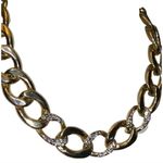 Vintage Chunky Heavy Gold Link Chain Choker Necklace with Pave Diamond Accents Photo 2