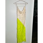 SAN SLOANE Green Cream Drapey Open Back Slip Style Cowl Neck Zita Midi Dress XS Photo 3