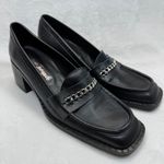 Free People Hayden Black Leather Heeled Loafers Chain Accent Size 41 US 10 Photo 0