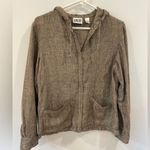 Vintage Chico's Women's Linen Blend Houndstooth Zip Up Hoodie, Pockets, Size 0 Black Photo 0