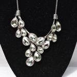 Unique Vintage Chunky Chic Clear Rhinestone Angled Teardrop Silver Tone Statement Necklace Photo 0